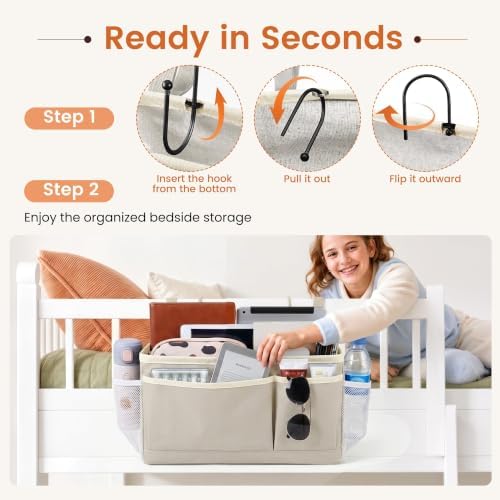 Fab totes Bedside Caddy for Dorm Bed, Bedside Storage Bag Hanging Organizer - Image 5