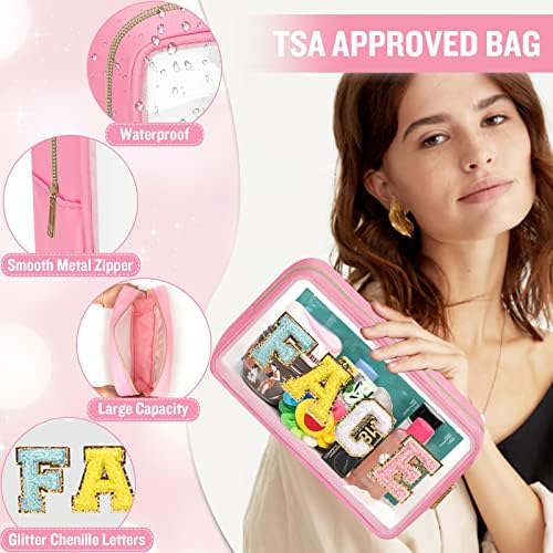 Chenille Letter Clear Makeup Bags Face Pouch, Preppy Patch Makeup Bag - Image 3