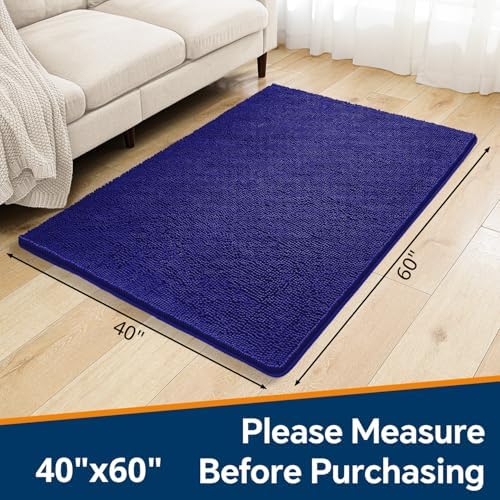 Chenille Bathroom Rug 40"x60" Royal Blue, Large Plush Bath Mat - Image 2