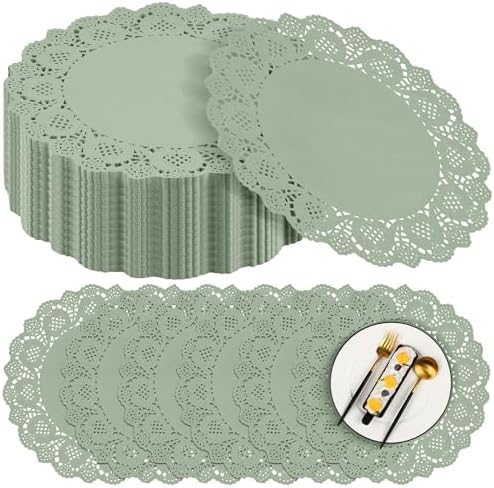 MCEAST 300 Pack Round Sage Green Paper Doilies 13.5 Inches Lace Paper Place by MCEAST