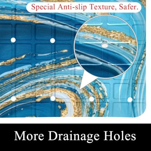 Shower Mat Non Slip 26.8 x 15.1 Inches, Cyan Gold Marble Bathtub Mat Shower - Image 2