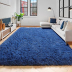 Amdrebio Navy Blue Furry Shaggy Area Rug 5x7 - Image 5