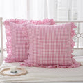 2 Pack Pink White Gingham Ruffle Throw Pillow Covers 22''x22'' by KMASANIJI