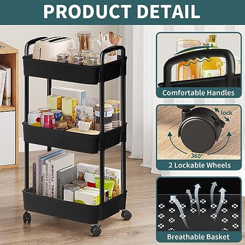 EZ COZY 3 Tier Rolling Cart, Plastic Diaper Cart Organizer - Image 3