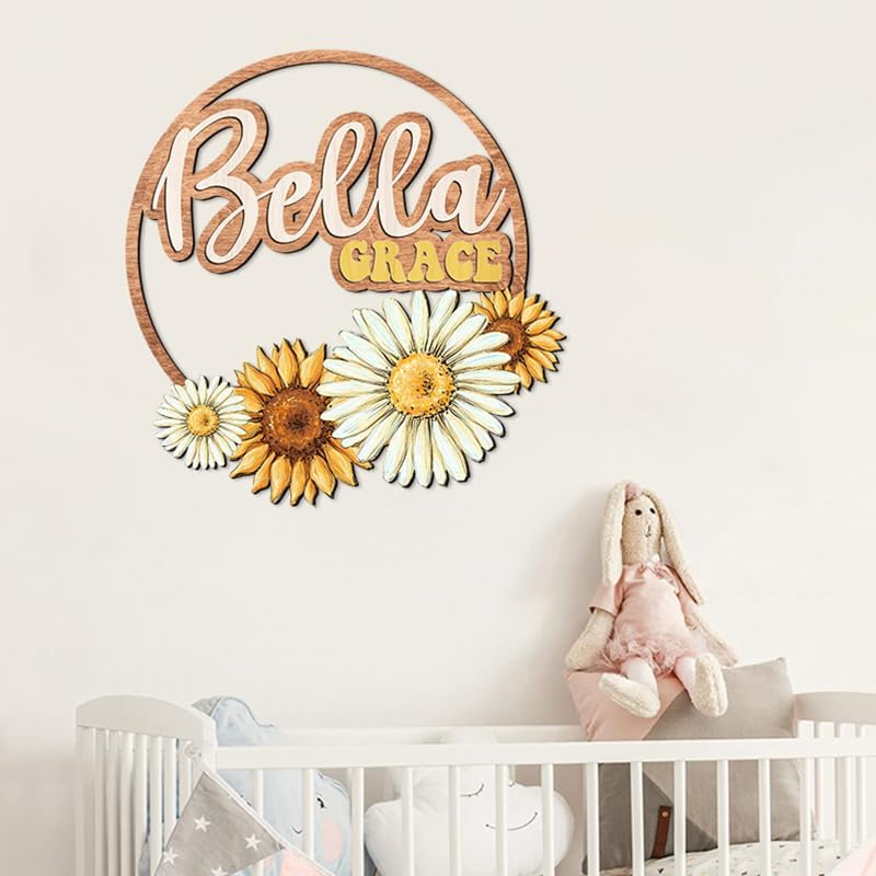 Custom wooden nursery name sign, Boho nursery wood 2 layer, Floral nursery name - Image 3