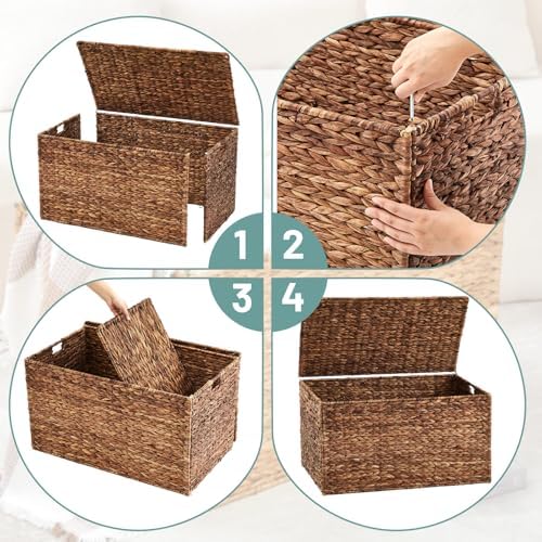 Wonderjune 30 x 17.7 x 17.7 Inch Water Hyacinth Wicker Storage Trunk - Image 3
