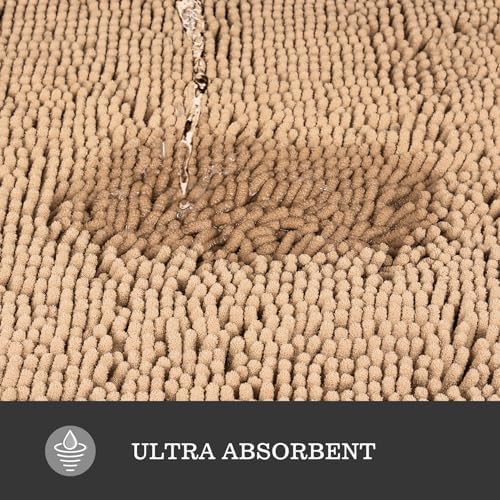 Yeaban Chenille Ivory Cream Bathroom Rug 40"x60", Non-Slip Rubber Backing - Image 4