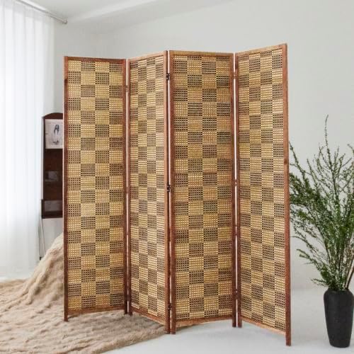 4 Panel Bamboo Room Divider, 5.6 ft Tall Double-Sided Folding Privacy Screen by PawlaBay
