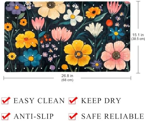 Shower Mat Non Slip 26.8 x 15.1 Inches, Flowers Florals Bathtub Mat Shower - Image 4