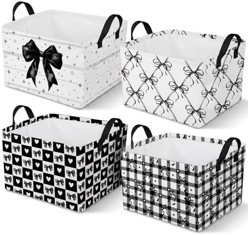 4 Pcs Coquette Black Bow Storage Basket by Bulyoou