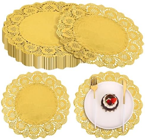 MCEAST 100 Pack Round Gold Paper Doilies 13.5 Inches Lace Place Mats Rustic by MCEAST