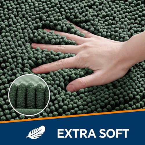 Chenille Bathroom Rug 20"x32" Hunter Green, Non-Slip Plush Bath Mat - Image 3