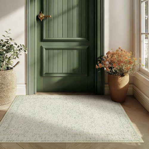 BILEEHOME Sage Green 2x3 Boho Rugs Washable Non Slip Indoor Front Door Rug by BILEEHOME
