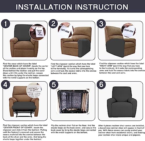 NILUOH Stretch Recliner Covers 4 Piece, Non-Slip Lazy Boy Chair Covers - Image 6