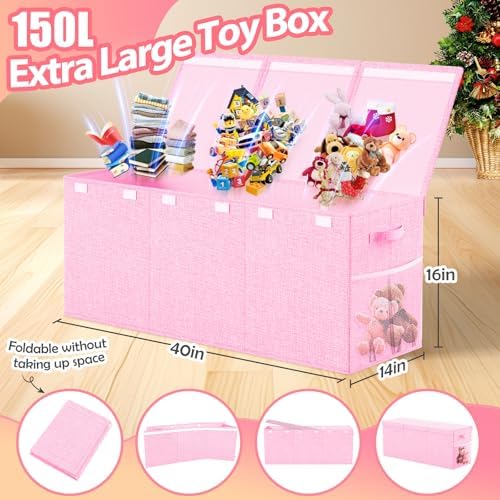 Large Toy Storage Box with Lid & Dividers, Collapsible Kids Toy Chest - Image 2