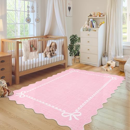 GarveeHome Scalloped Bow Rug 3x5 Washable Pink Rugs by GarveeHome