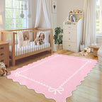 GarveeHome Scalloped Bow Rug 8x10 Washable Pink Rug - Image 3