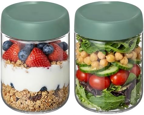 Mason Jars 16 OZ with Lids, Overnight Oats Containers with Lids, Glass Jars by Povinmos