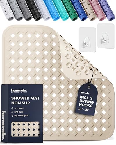 homerella Square Shower Mat Non Slip Anti Mold 21x21 Anti Slip Shower Mat by Homerella
