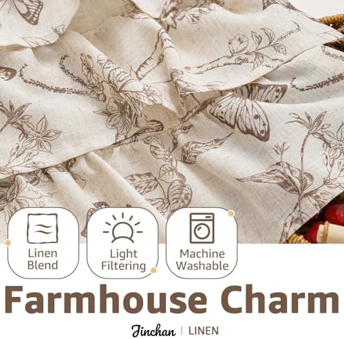jinchan Ruffled Floral Valance Curtain 18 Inch 1 Panel Taupe on Beige - Image 6