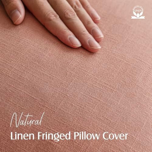 Foindtower Decorative Linen Fringe Throw Pillow Covers 26×26 Coral Pink - Image 2