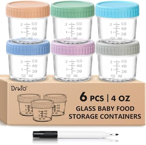DRKIO 6 pcs Baby Food Storage Containers 4 Oz Small Glass Jars by DRKIO