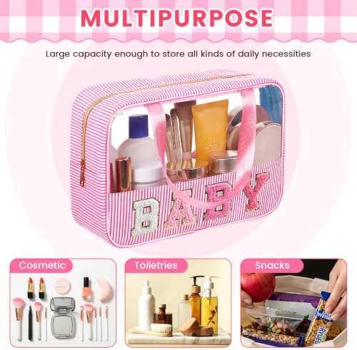 Sanwuta Seersucker Baby Bag Chenille Letter Clear Makeup Bag - Image 5