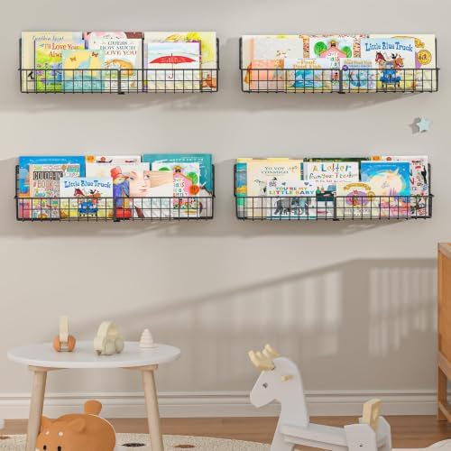 X-cosrack 24 Inch Wall Mounted Kids Bookshelf, Floating Metal Book Shelves - Image 2