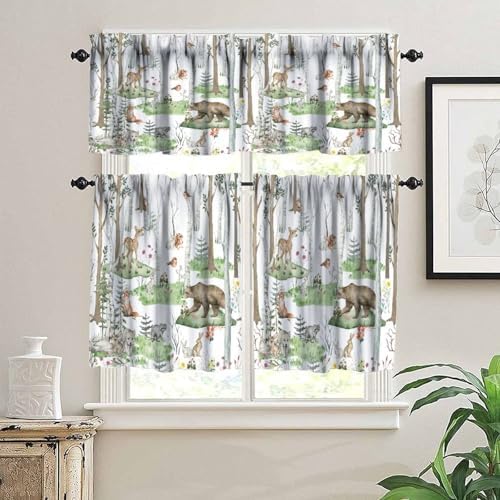 Woodland Animals Valance Curtains, Wild Animals Watercolor Forest Bear Deer Fox - Image 3