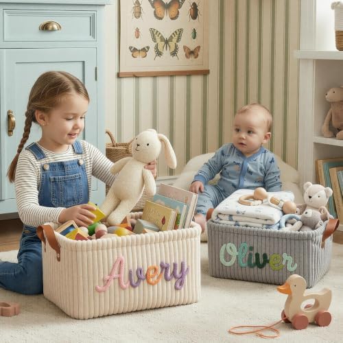 Large Capacity Personalised Corduroy Storage Basket - Image 7