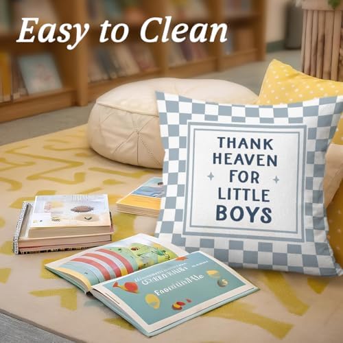 Blue Thank Heaven for Little Boys Pillow Covers 18x18 Boy Nursery Decor - Image 4