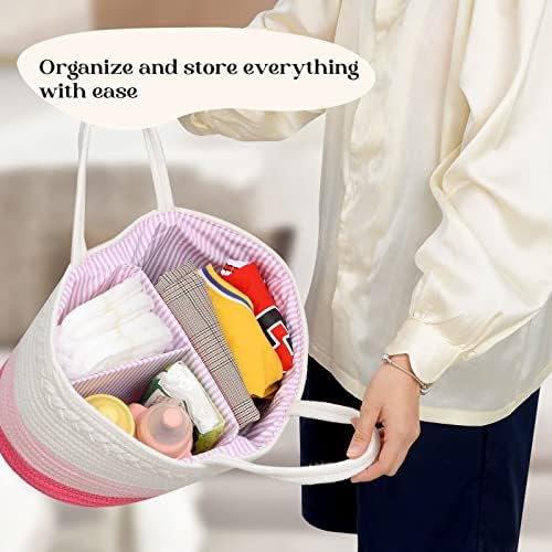 luxury little Diaper Caddy Organizer, Large Cotton Rope Nursery Baby Basket - Image 7