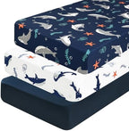 PHF 3 Pack Soft Shark Crib Sheets Fitted, Comfy Breathable Baby Sheets by PHF