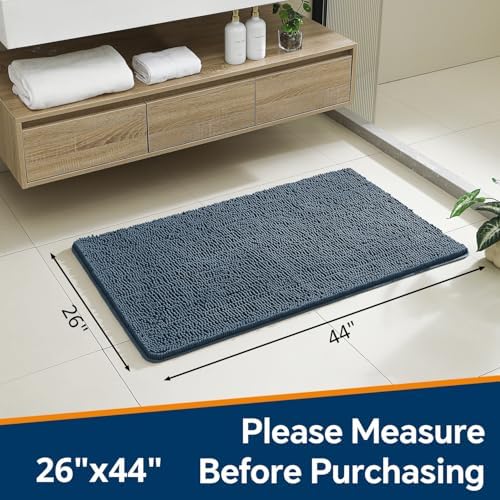 Chenille Bathroom Rug 26"x44" Blue, Non-Slip Plush Bath Mat - Image 2