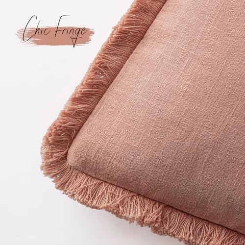 Foindtower Boho Linen Fringe Lumbar Throw Pillow Covers 12×20 Coral Pink - Image 3