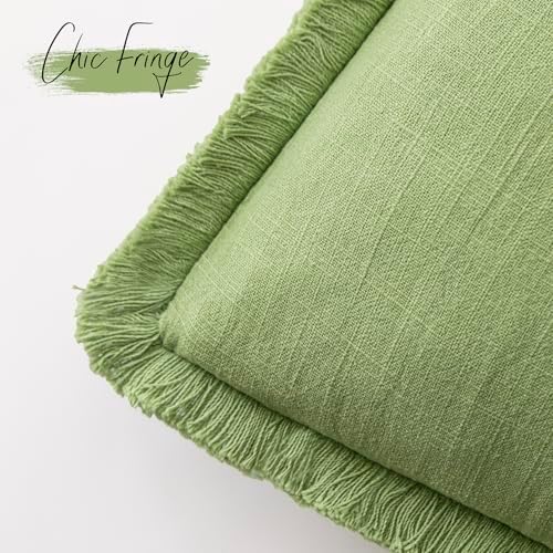 Foindtower Decorative Linen Fringe Throw Pillow Covers 26×26 Lime Green - Image 3