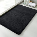 Polyester Bathroom Rug 24"x36" Black, Non-Slip Soft Shaggy Bath Mat by Kildoss