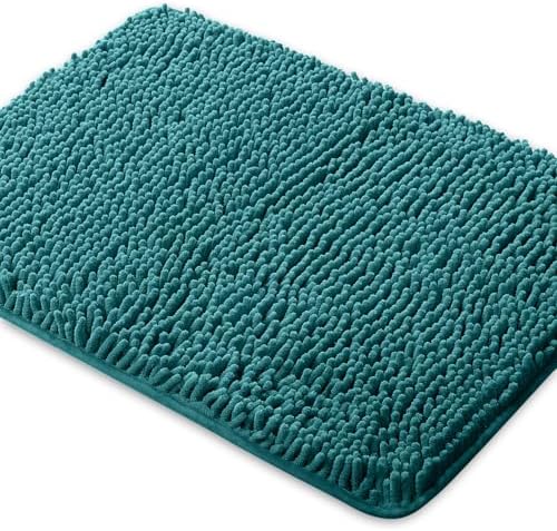 Yeaban Chenille Teal Bathroom Rug 24"x36", Non-Slip Rubber Backing by Yeaban