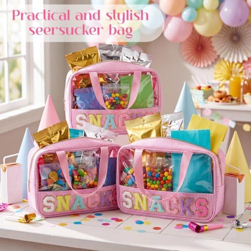 Sanwuta 6 Pcs Seersucker Snacks Bag Chenille Letter Clear Makeup Bag - Image 4