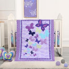 Butterfly Crib Bedding Set for Girls 3 Piece Baby Girl Bedding Sets Purple by WOWELIFE