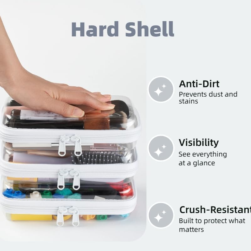 3-Pack Small Clear Hard Shell Zipper Pouches - Image 3