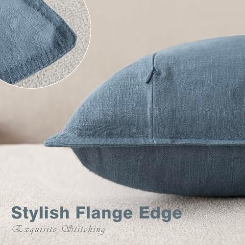 Foindtower Linen Solid Decorative Throw Pillow Covers 22x22 Inch Misty Blue - Image 3