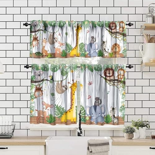Kids Forest Animal Valance Curtains Cartoon Tree Bird Elephant Giraffe Lion - Image 4