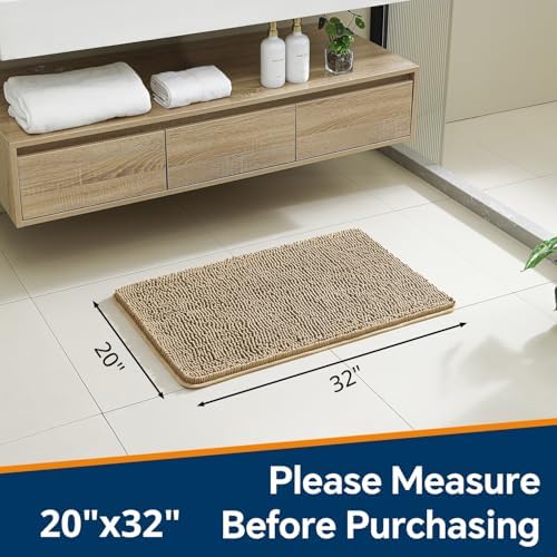 Chenille Bathroom Rug 20"x32" Beige, Non-Slip Plush Bath Mat - Image 2