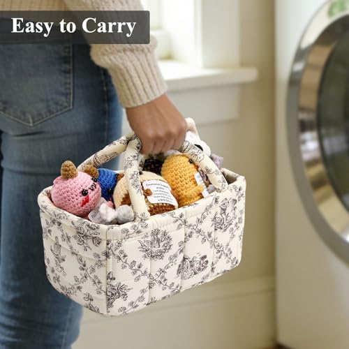 Small Storage Basket Organizer, Mini Fabric Floral Storage Baskets - Image 3