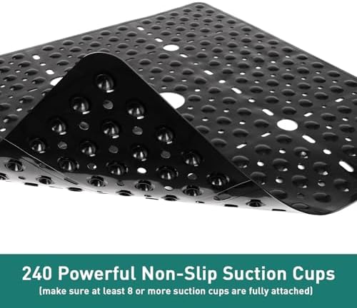 Large Square Shower Mat Bathtub Bath Mat Non Slip Black 27"x27" - Image 4