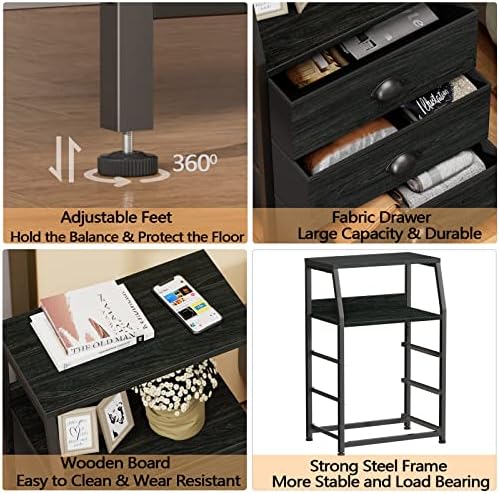 Furnulem Black Night Stand, Small Bedside Table for - Image 6