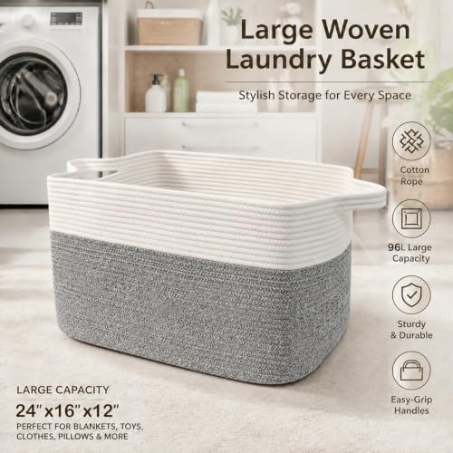 96L Laundry Basket with Handles, Extra Blanket Basket - Image 5