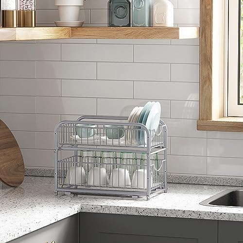 SONGMICS 2-Tier Pull Out Cabinet Organizers, Under Sink Organizer, Bathroom - Image 2