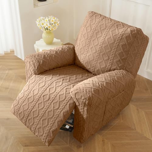 vctops 4 Pieces Recliner Chair Covers, Geometric Jacquard Plush Recliner - Image 6